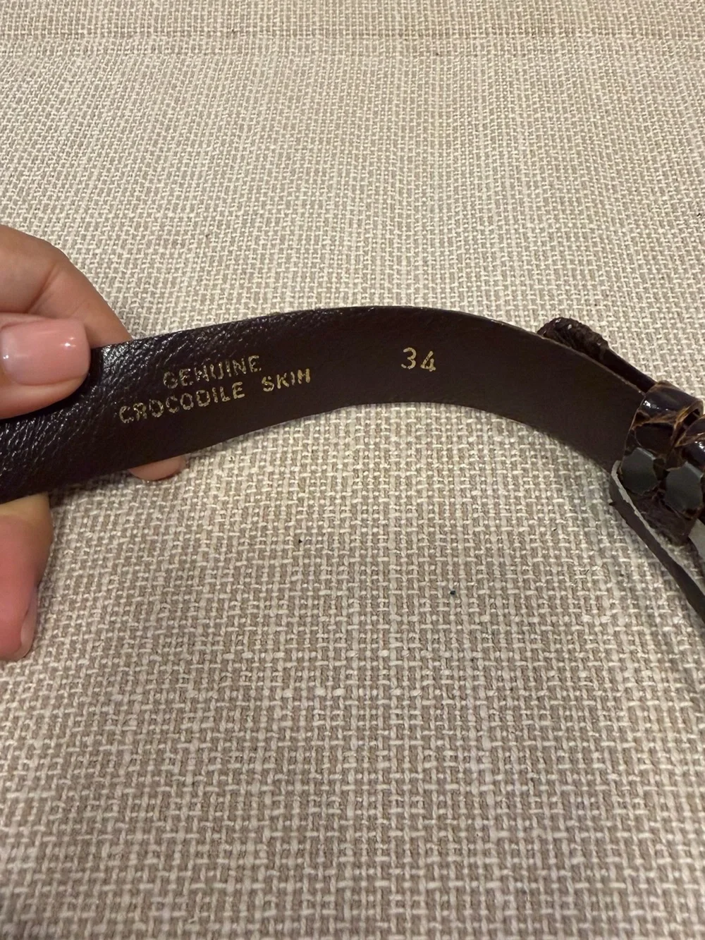 Vintage Brown Leather Crocodile Skin Women’s Belt Size 34